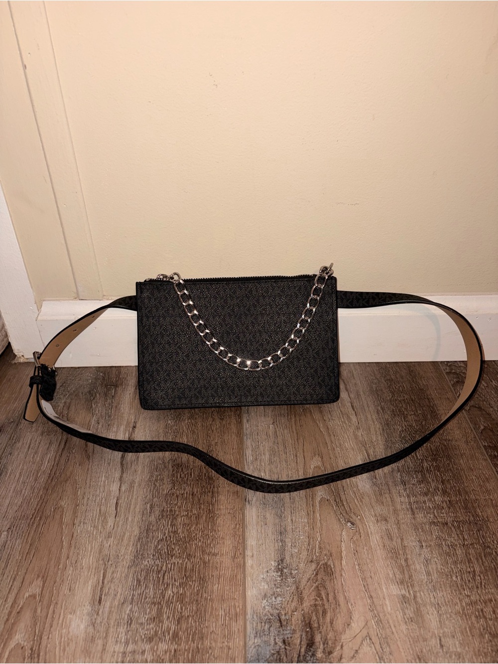 Michael Kors Black Logo Chain-Accent Crossbody